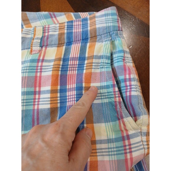J. CREW MADRAS BERMUDA SHORTS CHINO SZ 14 X 6" BLUE PINK AQUA PLAID COTTON - Picture 11 of 14